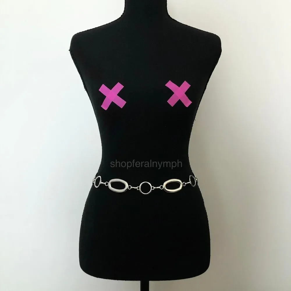 Y2K Minimalist Silver Geometric Link Chain Belt, Fits 29–42 Inches, X7GA1221